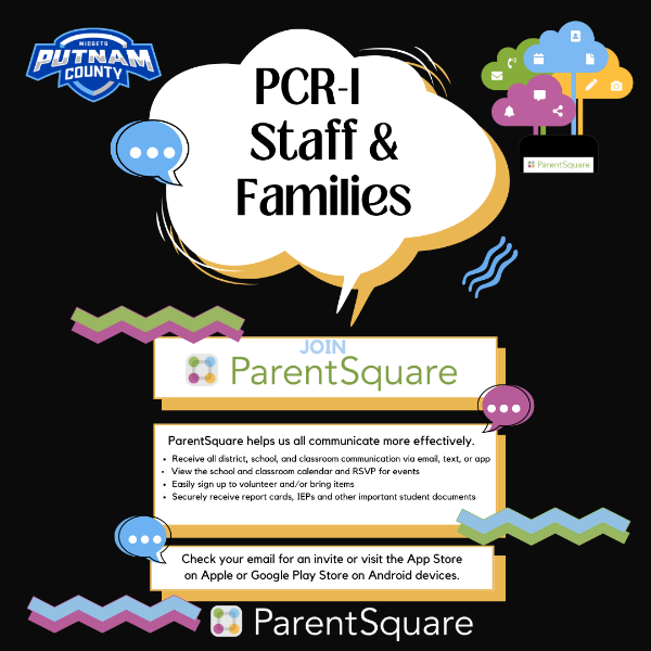 PCR-I Staff & families: Join ParentSquare! ParentSquare helps us all communicate more effectively. Check your email for an invite or visit the App Store on Apple or Google Play Store on Android Devices.
